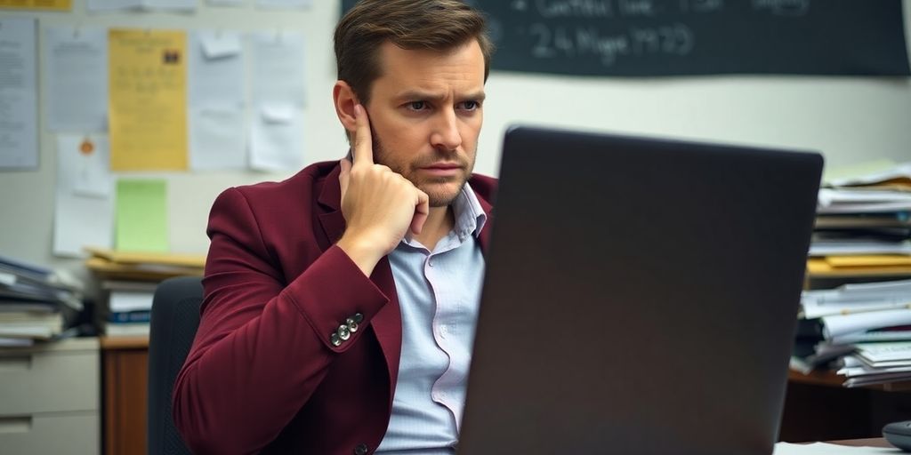 صاحب کسب‌وکار نگران در حال فکر کردن به سایت